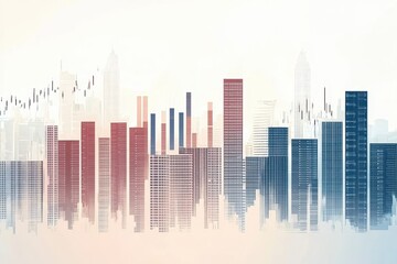 Fototapeta premium Urban Skyline with Abstract Financial Graphs and Trend Lines