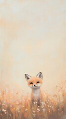 Obraz premium Fox cub playing flowers pastel mist