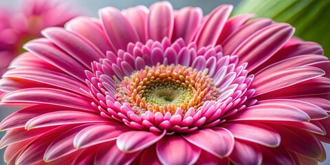 Obraz premium Panoramic Macro Photography of Delicate Pink Gerbera Daisy Flower Blossom
