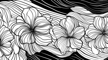 Abstract Wave Black Outline Floral