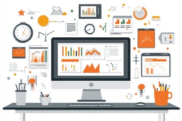Fototapeta premium Modern Workspace with Data Visualization and Analytics Tools