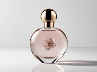 Elegant Perfume Bottle: A delicate perfume bottle with a floral design inside sits elegantly, the soft pink hue of the liquid complementing its refined aesthetic, 3d rendering