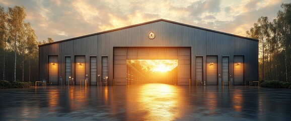 Fototapeta premium Rustic Metal Barn Facade at Sunset