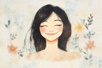 Smiling lady warm tones floral watercolor