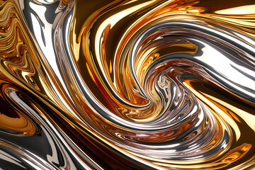 A dynamic fusion of gold, silver, and bronze in swirling patterns, creating a fluid metallic effect with a radiant, molten glow and polished elegance. AI-generated
