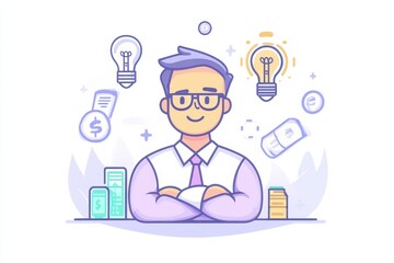 Businessman with Ideas and Finances Concept Illustration