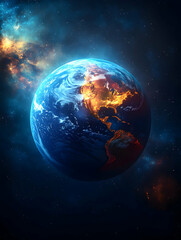Fototapeta premium Burning Earth in Cosmic Nebula