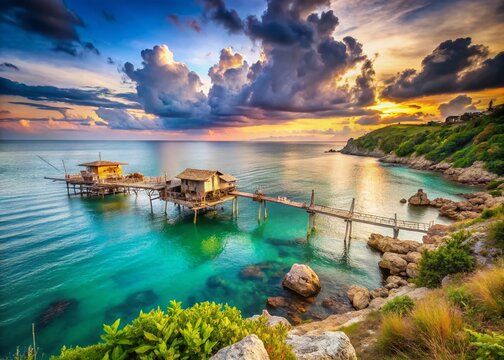 Panoramic View of Trabocchi Coast, Vast Abruzzo Natural Reserve, Italy