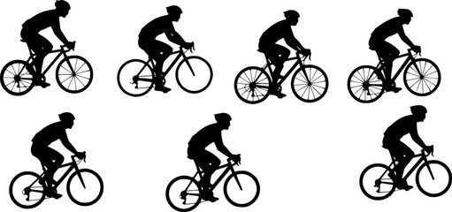 Naklejka premium people riding bicycle silhouette set on white background, vector 