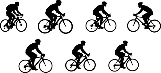 people riding bicycle silhouette set on white background, vector
