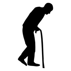 silhouette of grandfather or grandmother using a stick