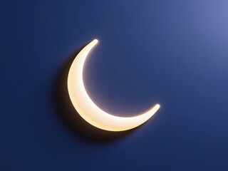 Obraz premium Luminous Crescent Moon: A glowing crescent moon against a deep blue backdrop, casting a soft light and evoking a sense of serenity and the mystery of night.