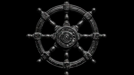 Obraz premium Dark Ship's Wheel: A Monochromatic Study in Navigation and Control