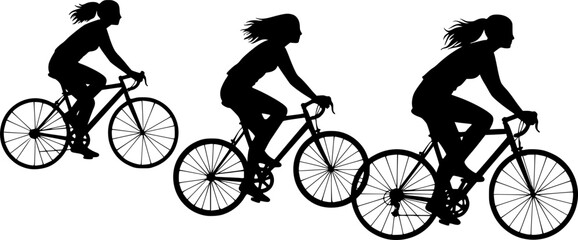 Fototapeta premium women riding bicycles black silhouette vector 