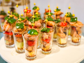 Many type of cocktail food on disk ready to eat