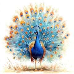 Majestic Peacock Displaying Colorful Tail Feathers