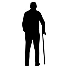 silhouette of grandfather or grandmother using a stick
