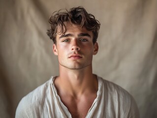 Fototapeta premium Stylish man soft-focus muted beige