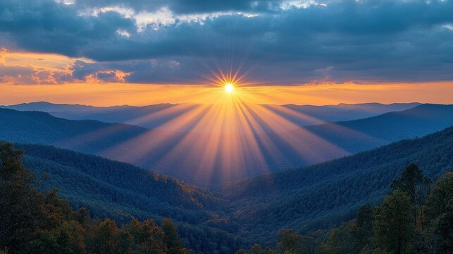 Mountain Sunset with Sun Rays