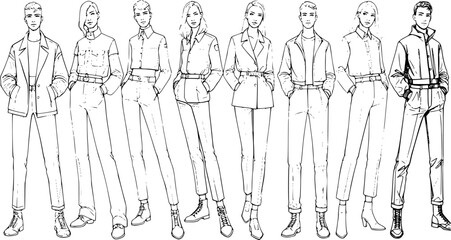 people set sketch, outline, isolated, vector
