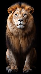 Fototapeta premium Majestic lion portrait, black background, studio