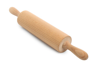 One wooden rolling pin isolated on white