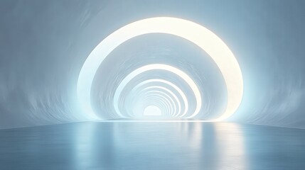 Naklejka premium Futuristic Minimalist Interior with Soft Light and Curved Architecture in a Serene Ambient Environment