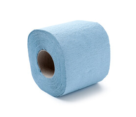 Light blue toilet paper roll isolated on white