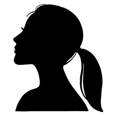 Female elegant silhouette with ponytail. Beautiful women's head in profile