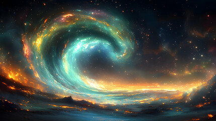 Obraz premium Cosmic Wave Over Starry Landscape