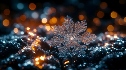 Crystal Snowflake on Wintery Ground Lights