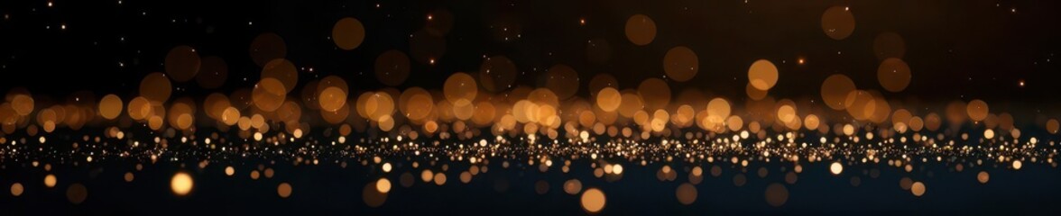 Obraz premium Dense, sparkling gold glitter scattered on black backdrop, decor, surface, shiny