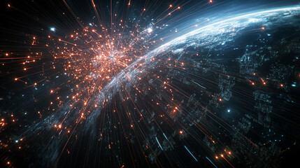 Fototapeta premium Abstract global network digital connections futuristic earth technology background data blue dark