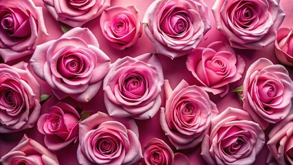 Fototapeta premium Pink Rose Flower Top View, Elegant Floral Background, Copy Space for Text, Romantic Design