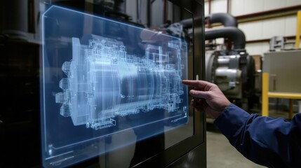 A handson maintenance worker interacts with a holographic interface that projects a 3D model of the equipment allowing for detailed inspection and troubleshooting while physical components