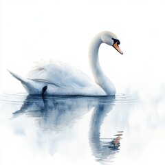 Fototapeta premium Majestic White Swan On Calm Water Watercolor Painting