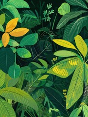 Lush Tropical Foliage Vibrant Green and Yellow Leaves