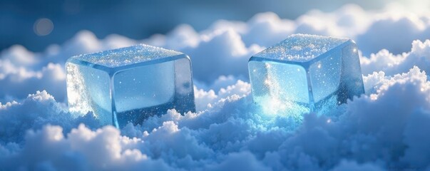 Frosted, ethereal ice cube formations, close-up, liquid, winter, solid