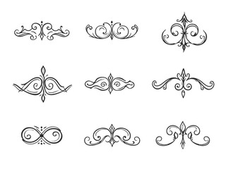 Elegant decorative swirl and spiral vector silhouettes for graphic design, invitations, logos, tattoos, and art projects  
