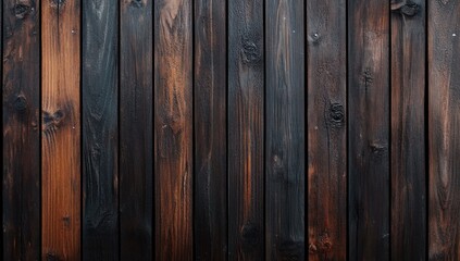 Naklejka premium Dark brown wooden planks background texture.