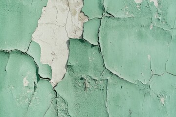 Obraz premium Cracked, peeling light green paint on a wall.