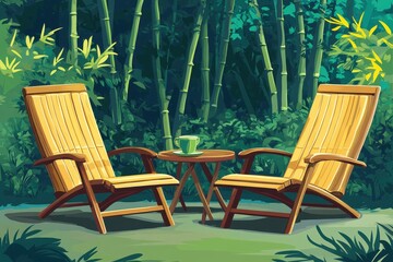 Cozy Outdoor Lounge Chairs Surrounded by Green Bamboo Forest
