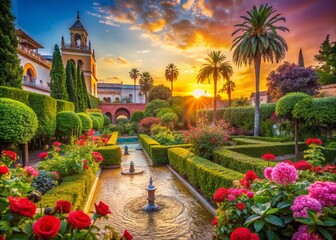 Naklejka premium Real Alcazar Gardens Seville Spain - Bokeh Effect Stock Photo