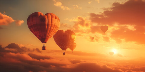 Obraz premium Heart-Shaped Hot Air Balloons Floating in a Dreamy Sky