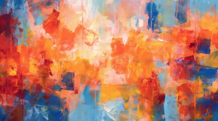 Abstract painted art with orange, blue & red tones. Background can be used as texture
