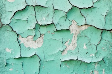 Obraz premium Cracked teal paint on weathered wall texture. (1)