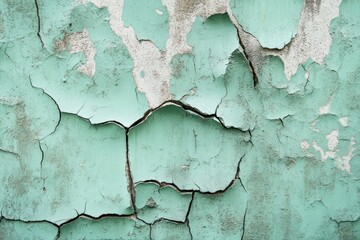 Obraz premium Cracked teal paint on weathered wall texture.