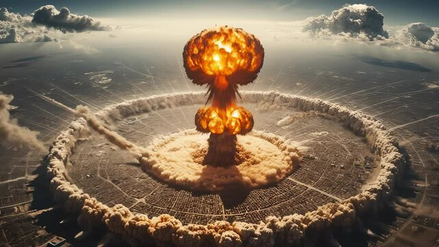 Massive nuclear explosion with a powerful shockwave.
