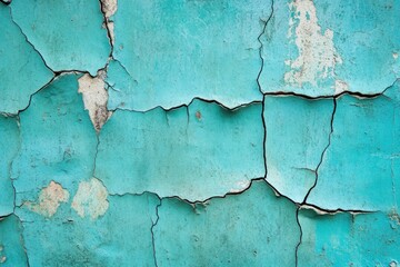 Obraz premium Cracked turquoise paint on a wall texture.
