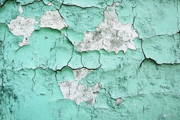 Obraz premium Cracked turquoise paint on a weathered wall.